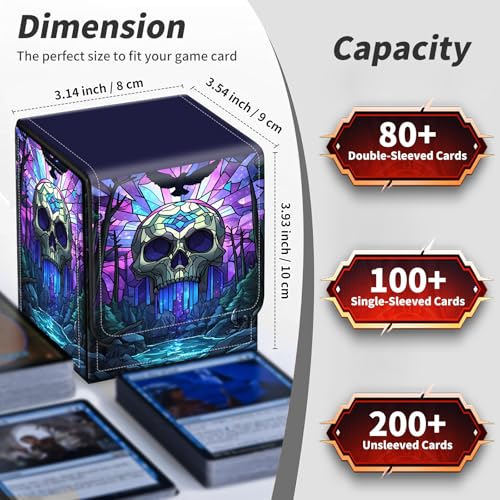 BVDIKMI Purple Skull Card Deck Box for MTG, Magic Commander TCG CCG, Holds 100+ Single Sleeved Cards, PU Leather, Magnetic Flip Top - color: Purple Skull
