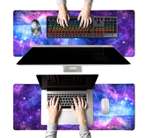 Large Mouse Pad, Desk Mat Computer Keyboard Pad Non-Slip Rubber Base Waterproof with Stitched Edges for Laptop Gaming, Office & Home 31.5 x 11.8 Inch (Galaxy Space) - color: Galaxy Space