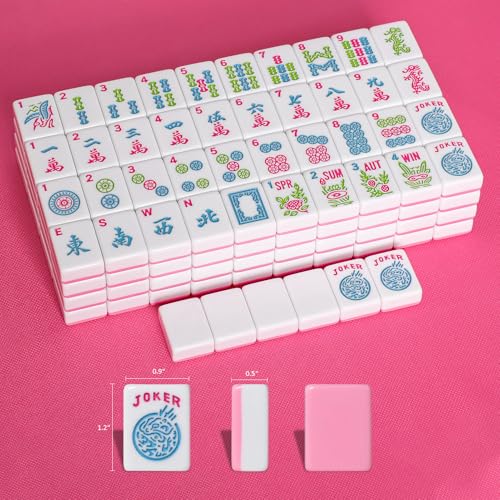 1.2”American Mahjong Tile Set, 166 Mahjong Game Set with Pink Color (Tiles Only, No Racks and Other Accessories) - color: Pink