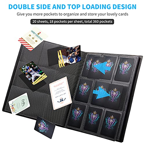 Card Binder, 360 Pockets Upgraded Trading Card Binders, Cards Collection Binder 9 Pocket, Side Loading Yugioh Binder Book Holder for MTG, TCG, Sport, Football, Baseball Collector Cards - Black - color: Black