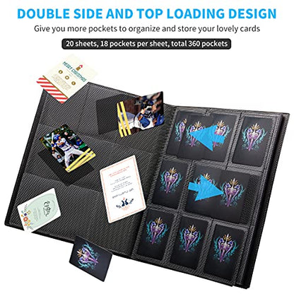 Card Binder, 360 Pockets Upgraded Trading Card Binders, Cards Collection Binder 9 Pocket, Side Loading Yugioh Binder Book Holder for MTG, TCG, Sport, Football, Baseball Collector Cards - Black - color: Black