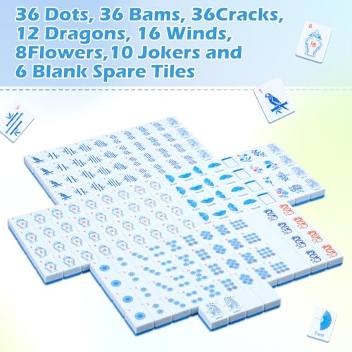 Ceenna American Mahjong Set 160 Pcs, Mah Jong Tiles with Accessories | Hand Carved Pattern, 1.2 Inch Tiles, Carrying Bag Dice Chips, Portable for Travel, Beginner Friendly Game - style: Stylish