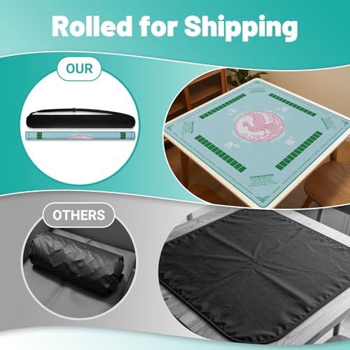 Mahjong Mat for Table,32.4"x32.4"Rubber American Mahjong Cover with Carrying Bag,Non-Slip Noise Reduction Gaming Mat for Poker/Cards/Board Games/Tile Games(Green) - color: Cl-green