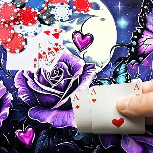 Purple Rose and Butterflies for MTG & TCG Playmat Mouse Pad,BFDHGQZC 24" x 14" Game Mat for MTG/RPG/CCG Trading Card Game Playmats Table Mat Perfect for Card Games Video Games Computer Office - color: Purple Rose and Butterflies