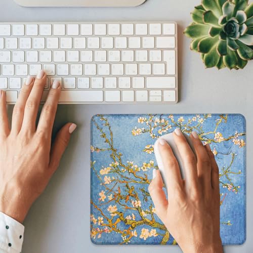 Mouse Pad Blossoming Almond Tree Square Mousepad Desk Mat with Non Slip Rubber Base, Stitched Edge Mouse Mat Desk Pad for Work Game Office, 9.5x8 Inches - color: Blossoming Almond Tree