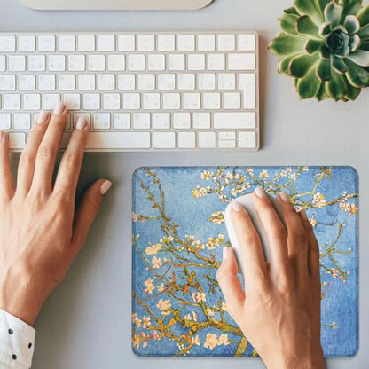Mouse Pad Blossoming Almond Tree Square Mousepad Desk Mat with Non Slip Rubber Base, Stitched Edge Mouse Mat Desk Pad for Work Game Office, 9.5x8 Inches - color: Blossoming Almond Tree