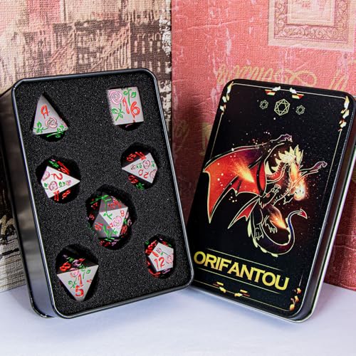 Gothic DND Dice Set Bleeding Rose Metal D and D Dice for use with Dungeons Dragons D&D Role Playing Game, Purple Red RPG Blood Polyhedral Dice Set D20 D12 D10 D8 D6 D4 - color: Purple Red&black&red Numbers