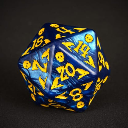 7-Die DND Dice Set Scary Pattern Polyhedral Dice Set with Leather Bag, Skull Dice D&D Dice Set for RPG Table Games.(Scary Pattern-Blue) - color: Halloween Pattern-blue
