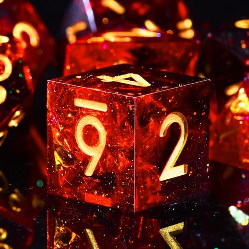 AUSTOR 7-Die DND Dice Set Handmade Sharp Edge Polyhedral Dice for Dungeons and Dragons RPG MTG Table Games（Flame Red） - color: Flame Red