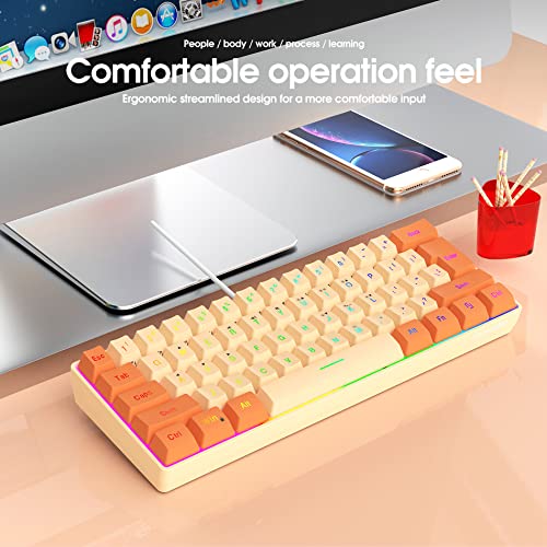 Snpurdiri 60% Wired Gaming Keyboard, RGB Backlit Ultra-Compact Mini Keyboard, Waterproof Mini Compact 61 Keys Keyboard for PC/Mac Gamer, Typist, Travel (Orange and Cream) | Backlit Ultra-Compact Mini Gaming Keyboard for PC/Mac Gamer, Typist, Travel - colo
