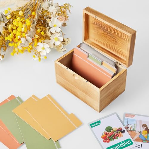 DRASTAR Index Card Holder, 3x5 Index Card Box, Wooden Index Card Organizer with 45 Dividers, Flashcard Notecard Holders for Home Office, Brown - color: Brown