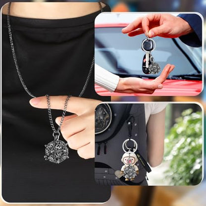 Mini DND Dice Set with D20 Spike Metal Cage Portable Keychain Necklace, Tiny 7pcs Polyhedral D&D Dice Set, DND Gifts with Gift Box, D&D Accessories for RPG, Dark Silver - color: Dark Silver