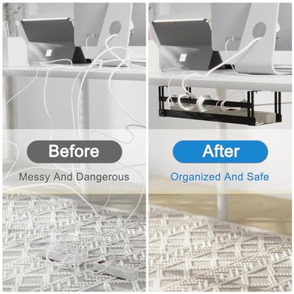 PAVSTINE 2 Pack Under Desk Cable Management Tray, 17 in | Dual Mount Adhesive & Screw, Metal Wire Basket, Holds Up To 15 Lbs, Power Strip Holder Cord Hider for Home/Office Desk - size: 17 inch Cable Tray×2 Pack