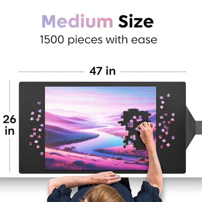 Premium Puzzle Mat - 26 x 47 Inches - Up to 1500 Pieces - Jigsaw Puzzle Roll Up Mat - Non Slip Rubber Bottom - Soft Polyester Surface - with Gift Packaging - style: 1500 Gift