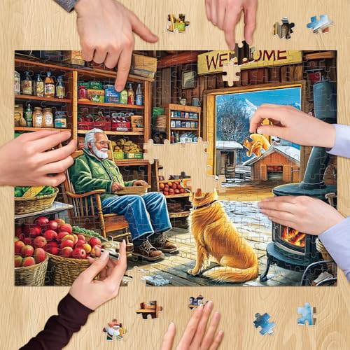 500 Pieces Puzzle for Adults, Country Shop Puzzle for Adult, Elder Man and Golden Dog Jigsaw Puzzle 500 Pieces, Fun and Challenging Family Game Great Gift Idea, 20.5 * 15 in - style: Country Shop