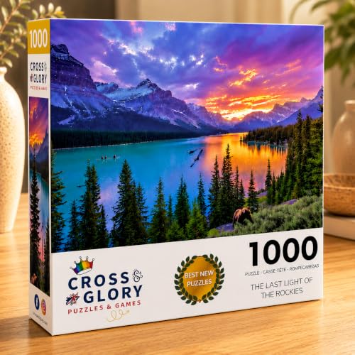 Cross & Glory | Jigsaw Puzzles for Adults | The Last Light of the Rockies | Canadian Rockies Sunset Landscape with Mountains & Turquoise Lake | Epic Wilderness Puzzle | Satin Finish | Ages 14+ - color: The Last Light of the Rockies