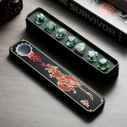 DNDND 7-Piece Glass Dice - Multifaceted Colorful DND Dice, Tabletop Gaming, Collectors | Premium Gift Box & Durable Design (Green and Blue) - color: Green and Blue