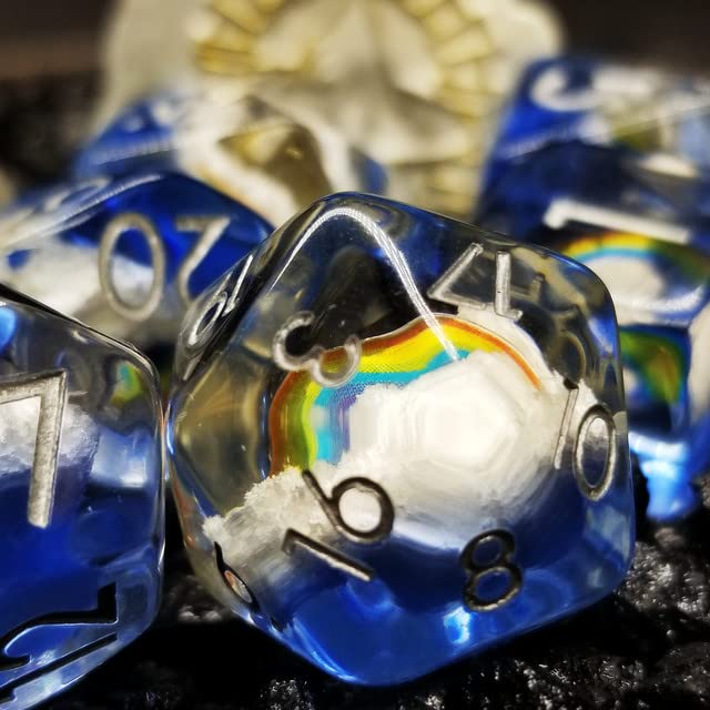 Sage's Portal Familiars and Reagents Resin DND Dice Set Polyhedral Dice Set for Dungeons and Dragons RPG Tabletop TTRPG (Enchanted Rainbow and Clouds) - color: Enchanted Rainbow and Clouds