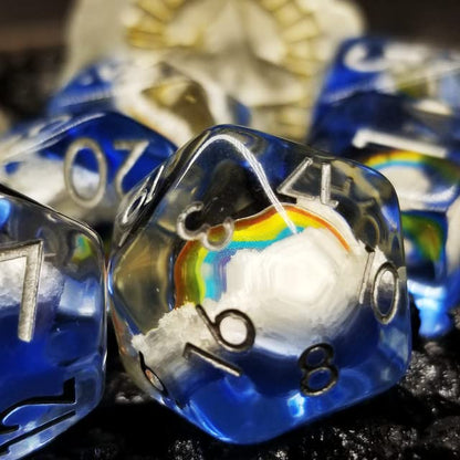 Sage's Portal Familiars and Reagents Resin DND Dice Set Polyhedral Dice Set for Dungeons and Dragons RPG Tabletop TTRPG (Enchanted Rainbow and Clouds) - color: Enchanted Rainbow and Clouds