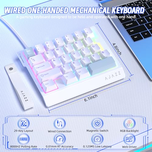 A.JAZZ AK029 Wired 29 Keys One-Handed RGB Gaming Keyboard with 8000HZ,0.01mm RT Magnetic Switches Adjustable Actuation,Hotswappable Mechanical Keyboard,Aluminum Plate,Web Driver for Gamers-White - color: White