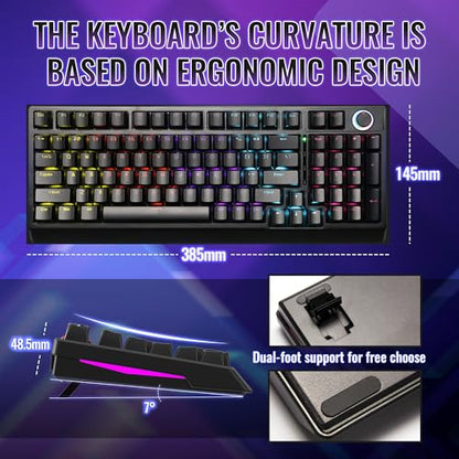 Mechanical Gaming Keyboard with Red Switches: 98 Keys PC Gaming Keyboard with Backlit，Multi-Function Volume & Lighting Knob,Anti-Ghosting Wired USB keybaord for Elite PC/Mac Gamers