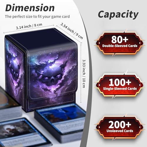 BVDIKMI Card Deck Box for MTG, Card Storage Box Fits 100+ Single Sleeved Cards, PU Leather Strong Magnet Card Deck Case Holder for Magic Commander TCG CCG, Galaxy Skull - color: Galaxy Skull
