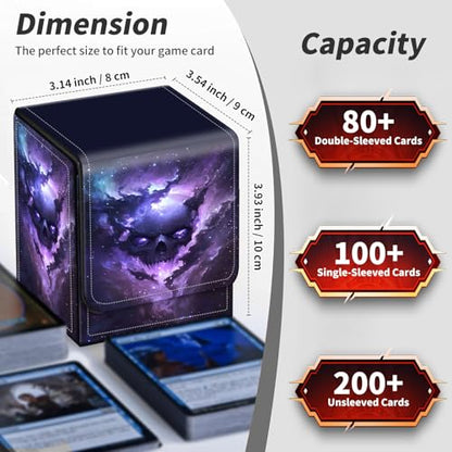 BVDIKMI Card Deck Box for MTG, Card Storage Box Fits 100+ Single Sleeved Cards, PU Leather Strong Magnet Card Deck Case Holder for Magic Commander TCG CCG, Galaxy Skull - color: Galaxy Skull