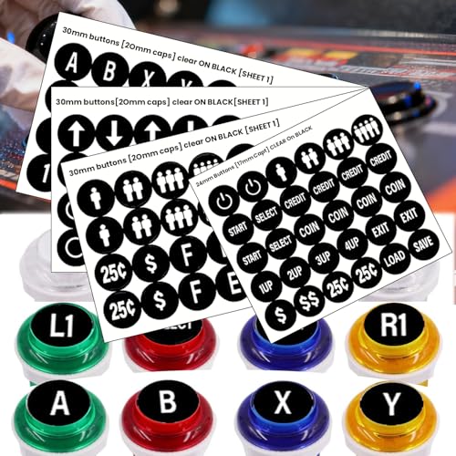 Black Arcade Game Button Stickers 24mm/30mm Die Cut Labels for Arcade Machines and Fight Sticks(Style 1) - color: Black Game Button Stickers* 4pcs