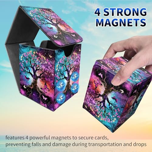 Butterfly Tree Sub Card Deck Box, MTG Commander Deck Box Card Deck Case for Trading Cards, 100+ Sleeved Cards with PU Leather Magnetic Card Storage Box for TCG CCG Magic Cards - color: Card Deck Box-586