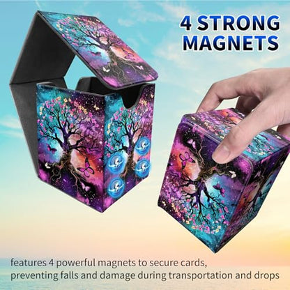 Butterfly Tree Sub Card Deck Box, MTG Commander Deck Box Card Deck Case for Trading Cards, 100+ Sleeved Cards with PU Leather Magnetic Card Storage Box for TCG CCG Magic Cards - color: Card Deck Box-586