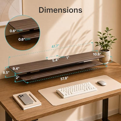 PEGZONE Dual Monitor Stand, Clamp-On Wooden Monitor Stands Riser for 2 monitors,41.7" Computer Monitor Riser for Desk, 2-Tier Desktop Organizer with Magnetic Back Panel for Computer & Laptops