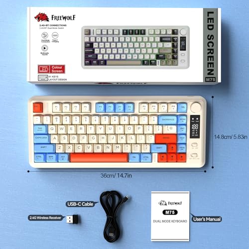 ZIYOU LANG M75 Wireless Gaming Keyboard, RGB Backlit Rechargeable 2000mAh Battery, Small Membrane But Mechanical Feel Keyboard with Smart Display & Knob, PBT Gradient keycaps for PC, MAC - Blueberry - color: Blueberry
