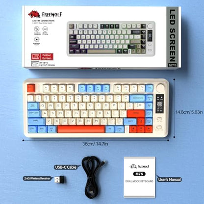 ZIYOU LANG M75 Wireless Gaming Keyboard, RGB Backlit Rechargeable 2000mAh Battery, Small Membrane But Mechanical Feel Keyboard with Smart Display & Knob, PBT Gradient keycaps for PC, MAC - Blueberry - color: Blueberry