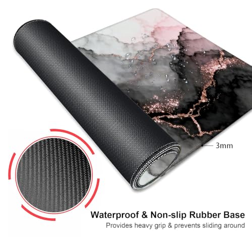 Large Mouse Pad, Desk Mat Computer Keyboard Pad Non-Slip Rubber Base Waterproof with Stitched Edges for Laptop Gaming, Office & Home 31.5 x 11.8 Inch (Pink Golden Marble) - color: Pink Golden Marble