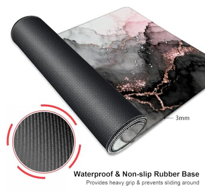 Large Mouse Pad, Desk Mat Computer Keyboard Pad Non-Slip Rubber Base Waterproof with Stitched Edges for Laptop Gaming, Office & Home 31.5 x 11.8 Inch (Pink Golden Marble) - color: Pink Golden Marble