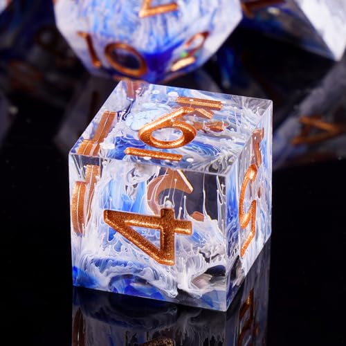 DND Dice Set, 7 Pcs Sharp Edge D&D Dice Polyhedral Resin Dice for Dungeons and Dragons RPG MTG Role Playing Table Games - color: Blue-2