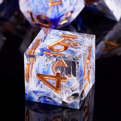 DND Dice Set, 7 Pcs Sharp Edge D&D Dice Polyhedral Resin Dice for Dungeons and Dragons RPG MTG Role Playing Table Games - color: Blue-2