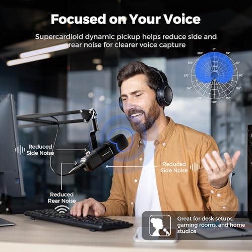 NearStream AM10X USB/XLR Dynamic Podcast Microphone with Boom Arm | Supercardioid Mic with AI Noise Cancellation, Mute, Gain and Monitoring, for PC, Audio Mixer, Podcasting, Streaming, Gaming