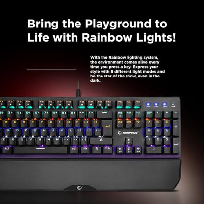 KB-R86 Umbra Mechanical Gaming Keyboard – High-Performance Switches, 26-Key Anti-Ghosting, 12 Multi Media Keys, Wrist Rest, Durable ABS – Compatible with PC, Laptop, Mac (Red Switch) - color: Red Switch, size: 26 Keys