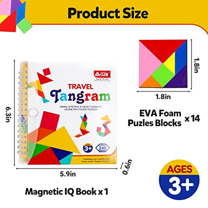 Travel Tangram Puzzle Car Game Magnetic Pattern Blocks Road Airplane Trip Essentials Activities Montessori Educational Toys Brain Teasers Book for Age 4-8 Kids Boys Girls Toddler (240 Solution) - color: 240 Solution
