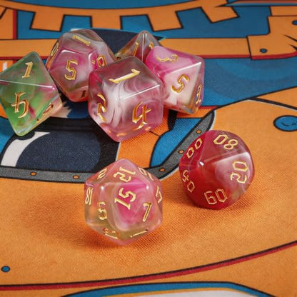 QMAY DND Dice Set -D&D Polyhedral Dice (7 Pcs) for Dungeons and Dragons (Pink Light Green) - color: Pink Light Green