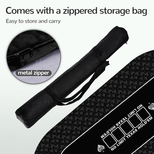 70 x 35 Inch Poker Mat for Table, Texas Hold'em Poker Table Top Mat with Carrying Bag, Waterproof Anti-Slip Rubber Blackjack Mat for Home Game Nights Up to 8 Players - color: 70 X 35 Inch Oval Black
