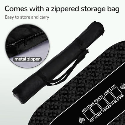 70 x 35 Inch Poker Mat for Table, Texas Hold'em Poker Table Top Mat with Carrying Bag, Waterproof Anti-Slip Rubber Blackjack Mat for Home Game Nights Up to 8 Players - color: 70 X 35 Inch Oval Black