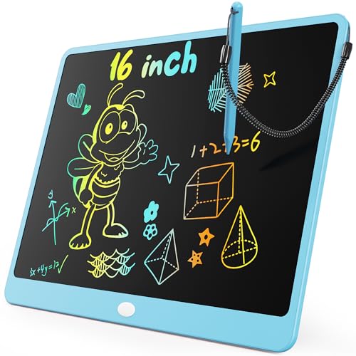 KOKODI LCD Writing Tablet, 16 Inch Colorful Doodle Board Drawing Tablet, Erasable Reusable Electronic Drawing Pads, Educational and Learning Toy for 3-6 Years Old Boy and Girls - color: Blue, size: 16in
