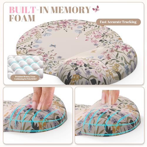 iCasso Desk Mat Set,Large Mouse Pad with Wrist Rest,Ergonomic Keyboard Wrist Support for Women,Girly Floral Computer Mat with Scalloped Edges,Non-Slip Desk Pad Home Office Gaming (Beige) - color: Beige