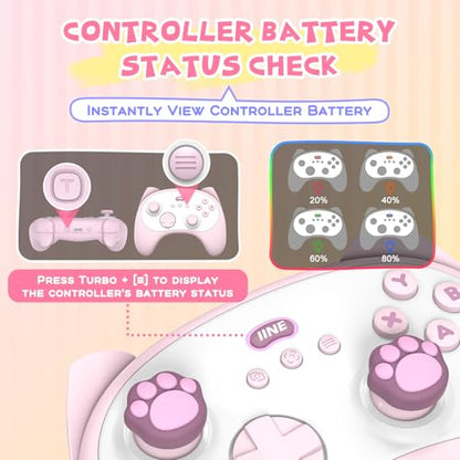 IINE Wireless Controller with Charging Dock – for PC, Switch, Android, iOS, Wireless & Wired Gamepad with Macro, Turbo, 6-Axis Motion, Rumble, Headphone Jack, Ergonomic Controller for Small Hands (Pink) - color: Pink