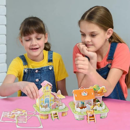 LOMIMOS 3D Cartoon Puzzles for Kids，6 House Building Kit Creative DIY Jigsaw Toys Paper Model for Art Crafts Birthday Party Favor Gifts. - style: House