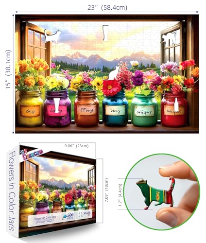 Christian Puzzles for Adults 500 Pieces, Bible Jesus Puzzle with Inspirational Verses, Religious Jigsaw Puzzles 500 Pieces for Seniors Family Game Night, Include Poster & A-F Letter Back, 23"x15" - color: Flowers Jars 500
