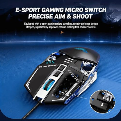 【 Breathing Light - Plug and Play & 59 inch Cable 】Professional Gaming USB Wired Mouse, 4-speed DPI Adjustment 2400, Anti Slip Roller, Fast Rebound, Ergonomic Optical Computer Laptop Gaming Mouse 2026