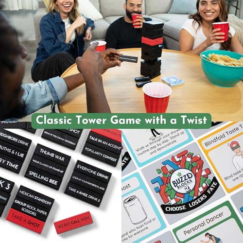 Buzzed Blocks Ultimate Party Tower with Hilarious Games and Commands | Classic Stacking Game with Fun Original Rules | Funny Entertaining Party Game for Adults 21+